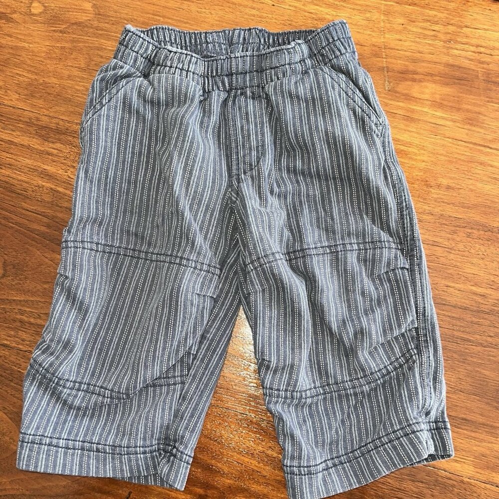 Tea Collection Boys Grey & Blue Striped Shorts 100% Cotton Size Small 12-18 mos